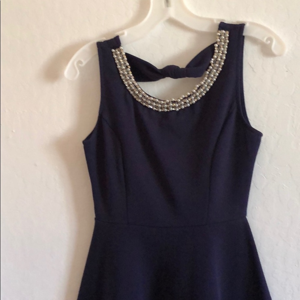 Navy blue pearl collared dress